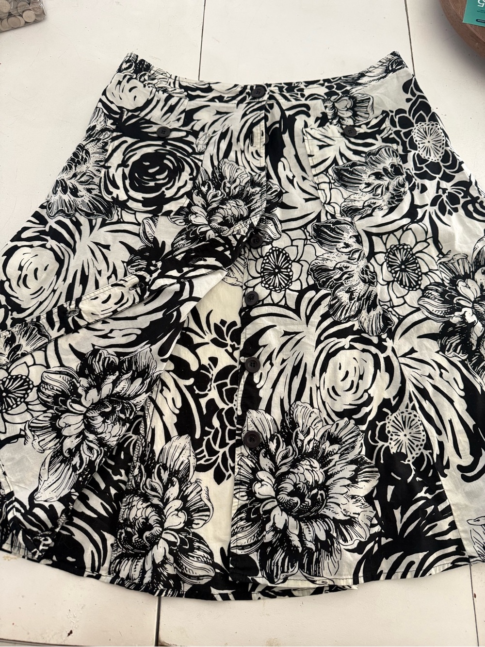 Black & White Floral Midi Skirt